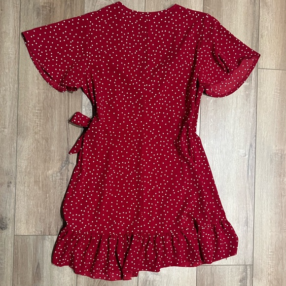 Red and White Polka Dot Wrap Dress Medium - Picture 2 of 3